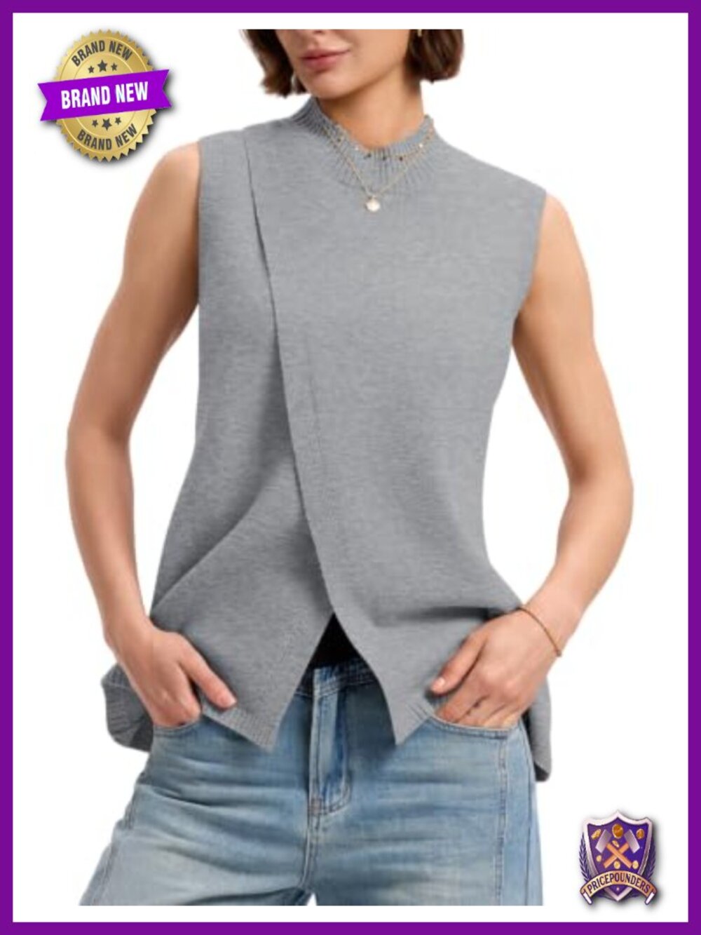 Slim Fit Mock Neck Sweater Vest Side Split Sleeveless Pullover Woolen
